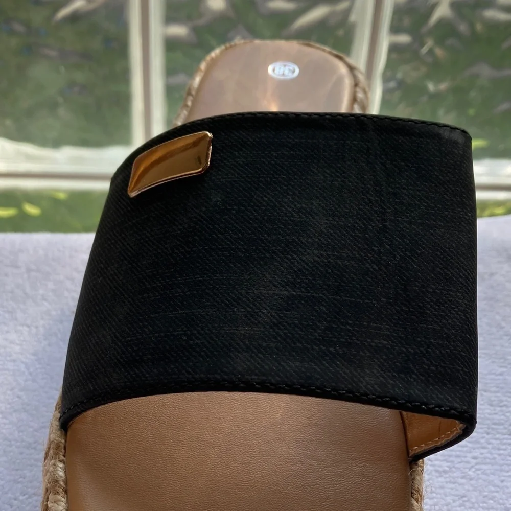 Shoes Unbranded Women’s Slip on Wedge Espadrille Heel Sz 38 Black Denim Look